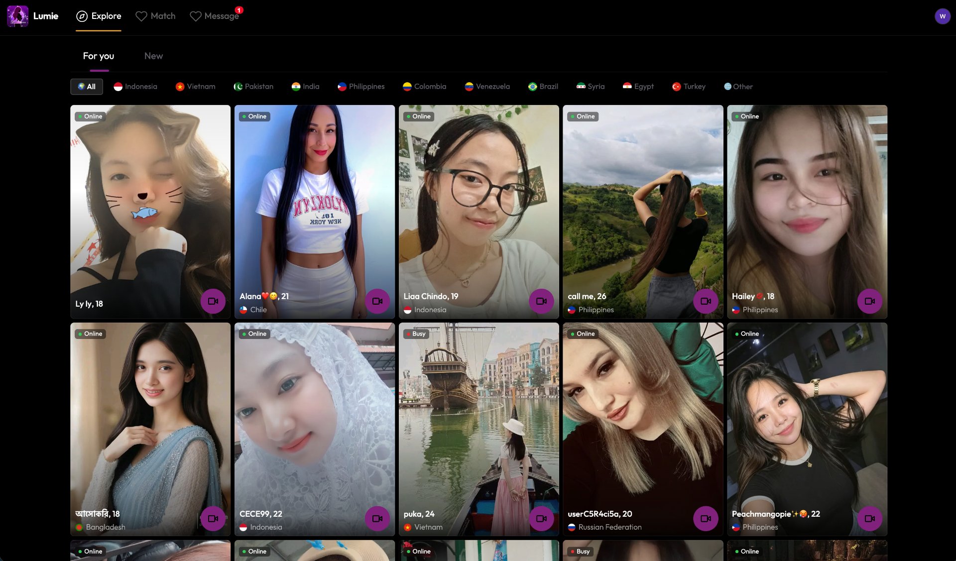 Lumie video chat interface